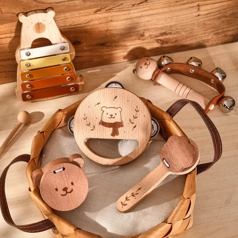 Kids Wooden Montessori Toys Musical Instruments Rattle Bell Drum Xylophone Percussion for Baby Early Educational Instruments Toy