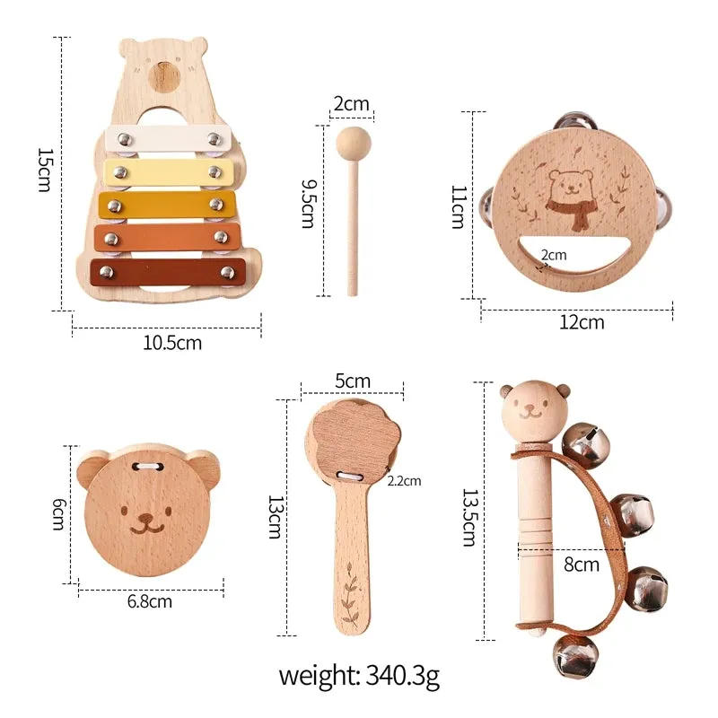 Kids Wooden Montessori Toys Musical Instruments Rattle Bell Drum Xylophone Percussion for Baby Early Educational Instruments Toy
