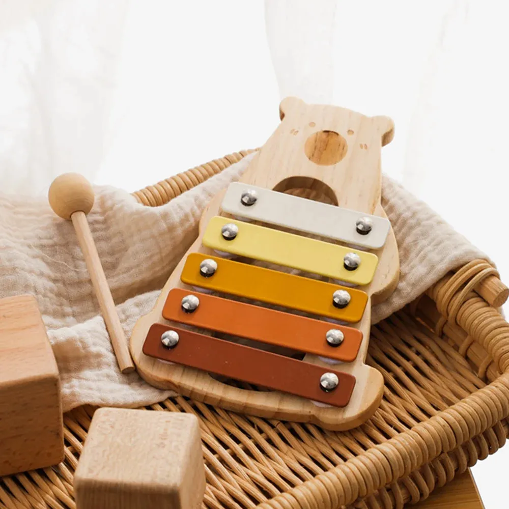 Kids Wooden Montessori Toys Musical Instruments Rattle Bell Drum Xylophone Percussion for Baby Early Educational Instruments Toy
