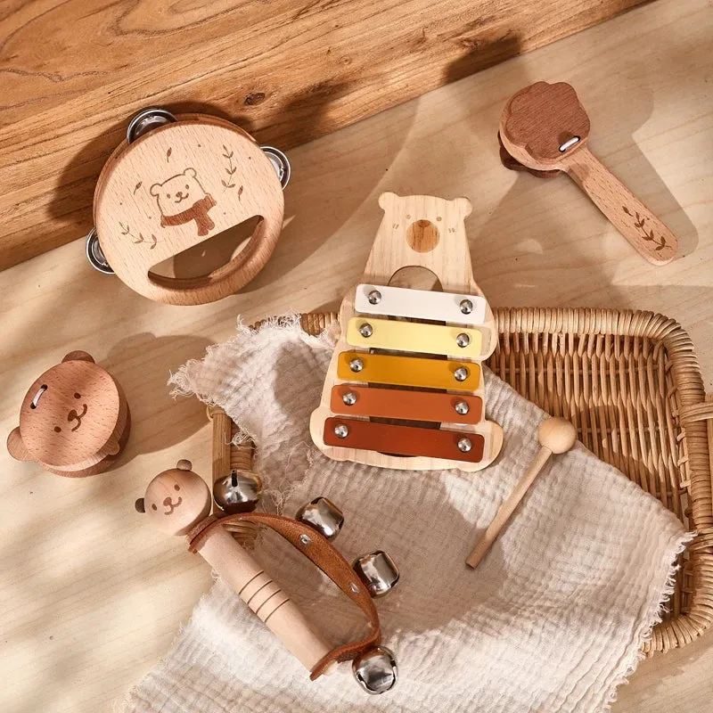 Kids Wooden Montessori Toys Musical Instruments Rattle Bell Drum Xylophone Percussion for Baby Early Educational Instruments Toy