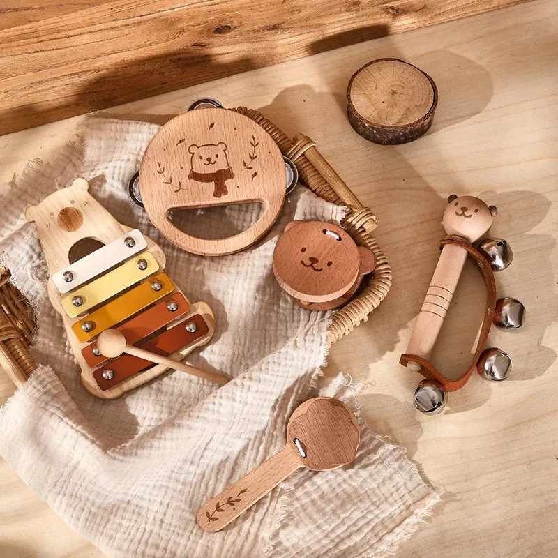 Kids Wooden Montessori Toys Musical Instruments Rattle Bell Drum Xylophone Percussion for Baby Early Educational Instruments Toy