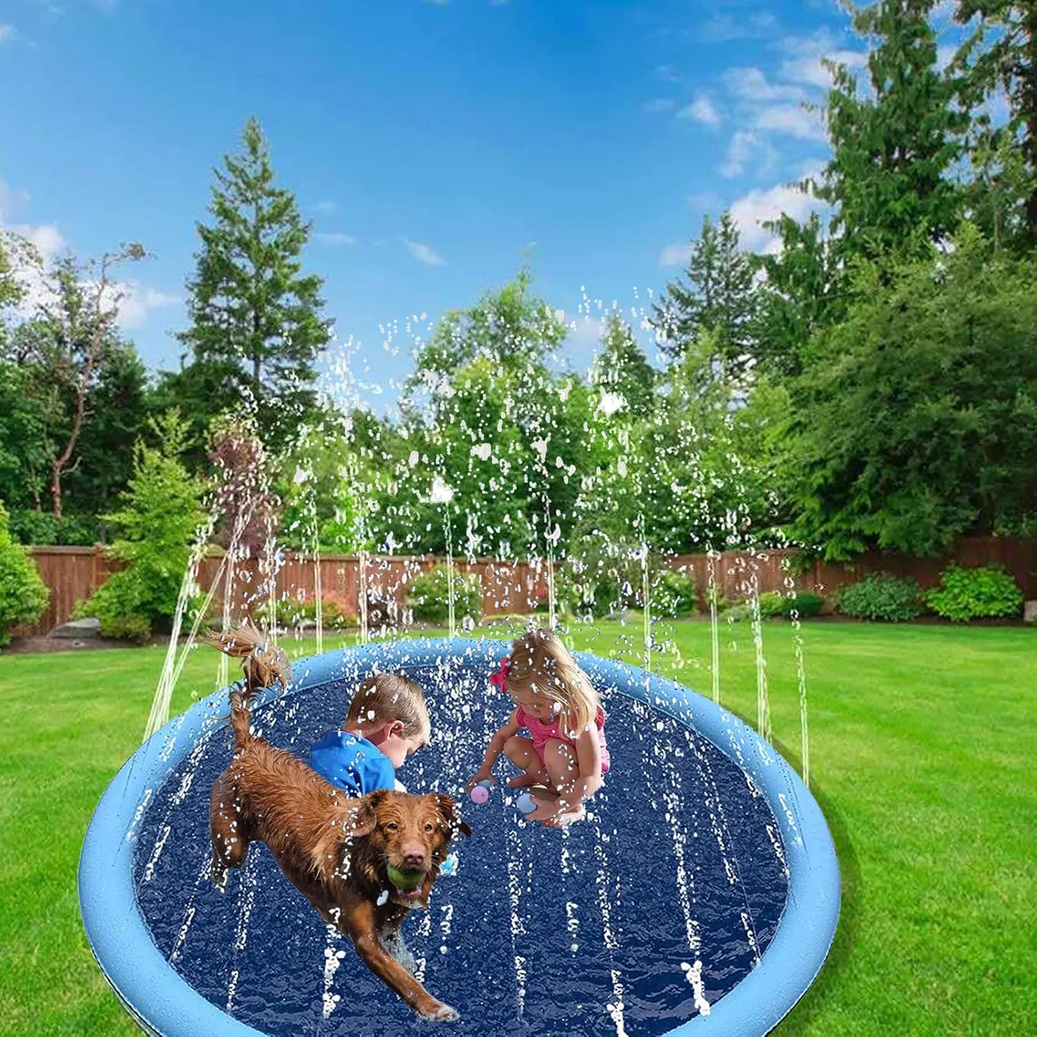 Kids&Dogs, Foldable Sprinkler Pad Outside, Collapsible Play Water Bathtub Toy for Kiddie Puppies Medium Large Dog,Non Slip Wading Pool,Summer Outdoor Paddling Toys for ageism dolphin web cargo Yard 59'' YUDANSI Splash Pad for 