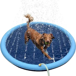 Kids&Dogs, Foldable Sprinkler Pad Outside, Collapsible Play Water Bathtub Toy for Kiddie Puppies Medium Large Dog,Non Slip Wading Pool,Summer Outdoor Paddling Toys for ageism dolphin web cargo Yard 59'' YUDANSI Splash Pad for 