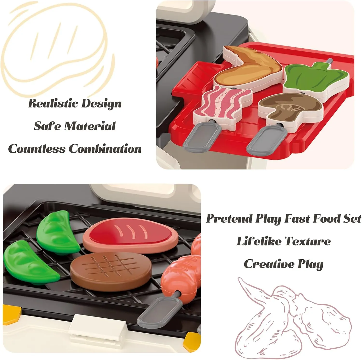 Kitchen Pretend Play for Boys Girls Kids Fun Toys Portable BBQ Grill Play Set for arousal genuine Toddlers Ages 3-8 - Realistic Outdoor Pretend Cooking Toy with 51PCS, Camping 