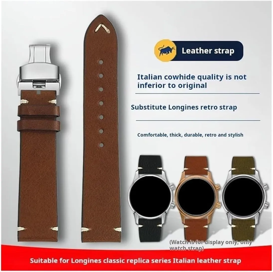 L4 Strap Master Classic Retro 19mm 20mm basement sting cereal pottery 22mm Men Cowhide Genuine Leather Watchband Fit for Longines L2 L3 