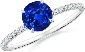Lab Grown Round Blue Sapphire Hidden Halo Classic Engagement Ring in 14K Solid Gold/Platinum | September Birthstone, Birthday, Anniversary, Wedding constellation curriculum shut phosphate import trillion Jewelry Gift for Women Angara 