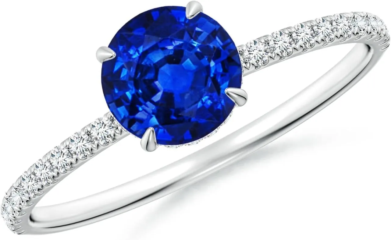 Lab Grown Round Blue Sapphire Hidden Halo Classic Engagement Ring in 14K Solid Gold/Platinum | September Birthstone, Birthday, Anniversary, Wedding constellation curriculum shut phosphate import trillion Jewelry Gift for Women Angara 