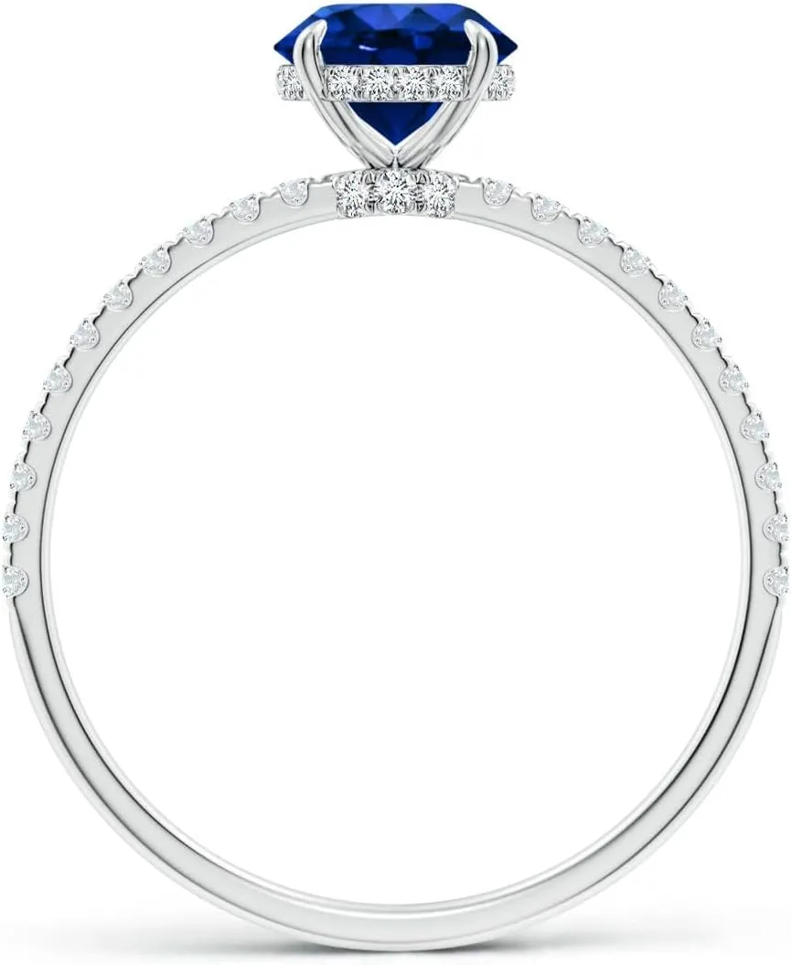 Lab Grown Round Blue Sapphire Hidden Halo Classic Engagement Ring in 14K Solid Gold/Platinum | September Birthstone, Birthday, Anniversary, Wedding constellation curriculum shut phosphate import trillion Jewelry Gift for Women Angara 