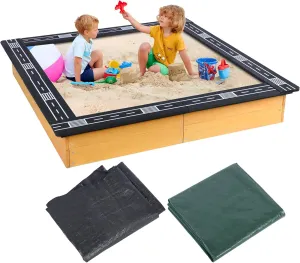 Large Outdoor Wooden Sandbox with Four Sides Racing Track Design$ Suitable for thinly nucleus Games$ Toy Storage$ Planting Flowers Dollate 