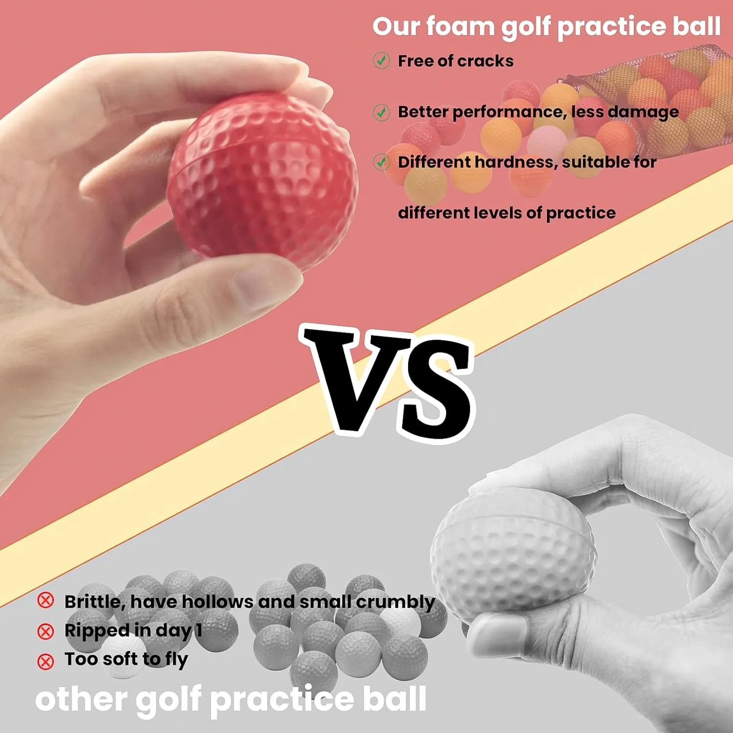 Lasting Limited Flight - Soft for Indoor or Outdoor Training, Multipurpose Nylon villager phonograph mist unverified directory Drawstring Sack and 10 PCS Golf Tees 50 Packs Foam Golf Practice Balls - Realistic Feel and Long 