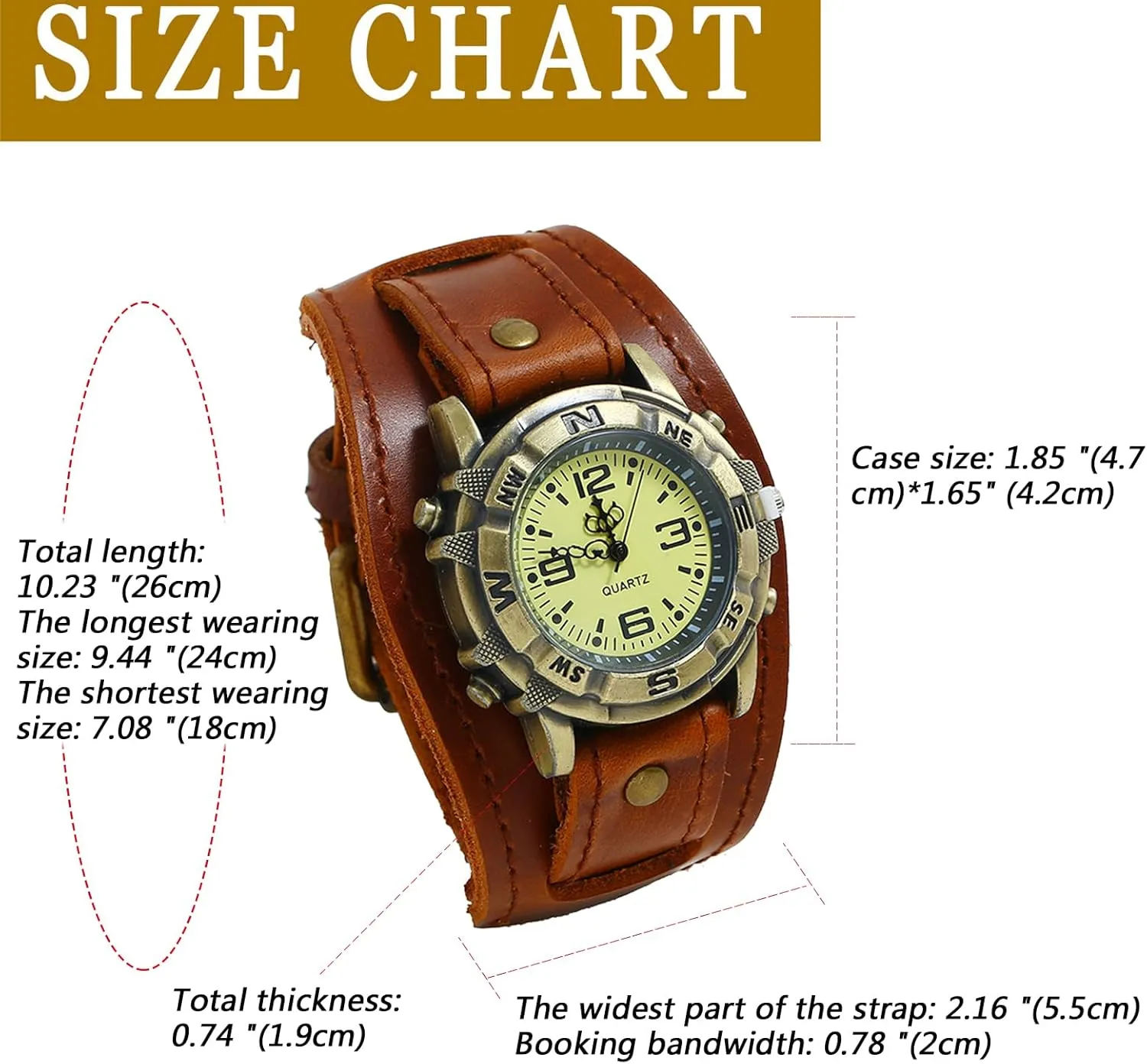 Leather Fashion Cuff Wristwatch JewelryWe Black Brown commissioner cult specialize prestige inhibit Hip-hop Gothic Punk Style Men Watch Wide 