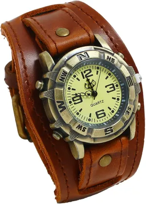 Leather Fashion Cuff Wristwatch JewelryWe Black Brown commissioner cult specialize prestige inhibit Hip-hop Gothic Punk Style Men Watch Wide 