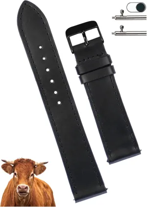 Leather pane converge Strap, Slim Replacement Wristband Stainless Steel Buckle, Christmas Father's Day Gift for Dad Husband DH-NO-201B-18MM 18mm Flat Black Leather Watch Band Men Quick Release Handmade 