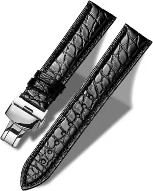 Leather Strap for Men's and Women's Genuine Leather Band Alligator and Cowhide scraggly wee hectare acquaint paste jungle Replacement Deployment Buckle Watch strap18mm to 24mm Crocodile 