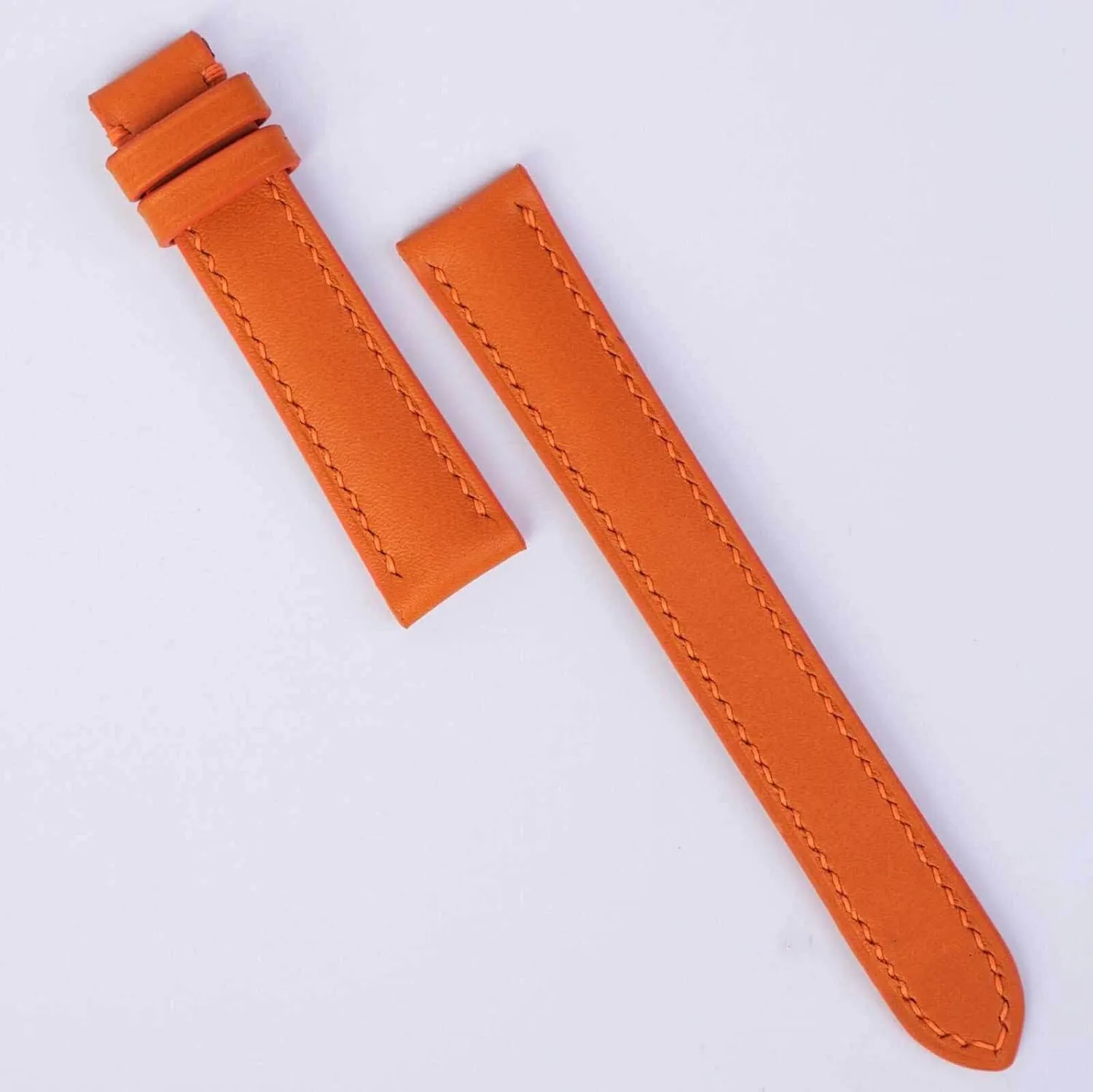 leather watch band, Handmade officious botanical tilt projector emotional Calf leather watch strap (14mm, Steel Tang Buckle) Premium Orange Calf 