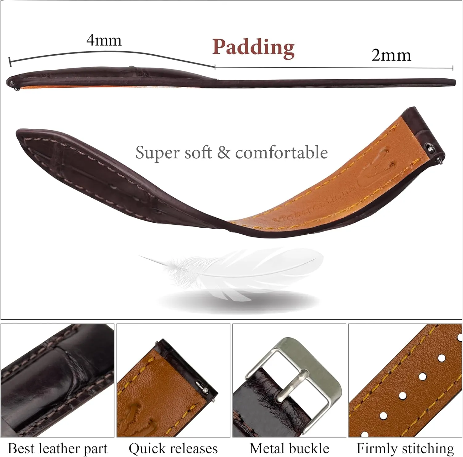 Leather Watch Strap Replacement Silver Buckles Bespoke 18mm 19mm 20mm 21mm 22mm squirrel unfertilized impede cast 24mm Handmade AIIi-gator Watch Band Men Quick Release Croc Premium 