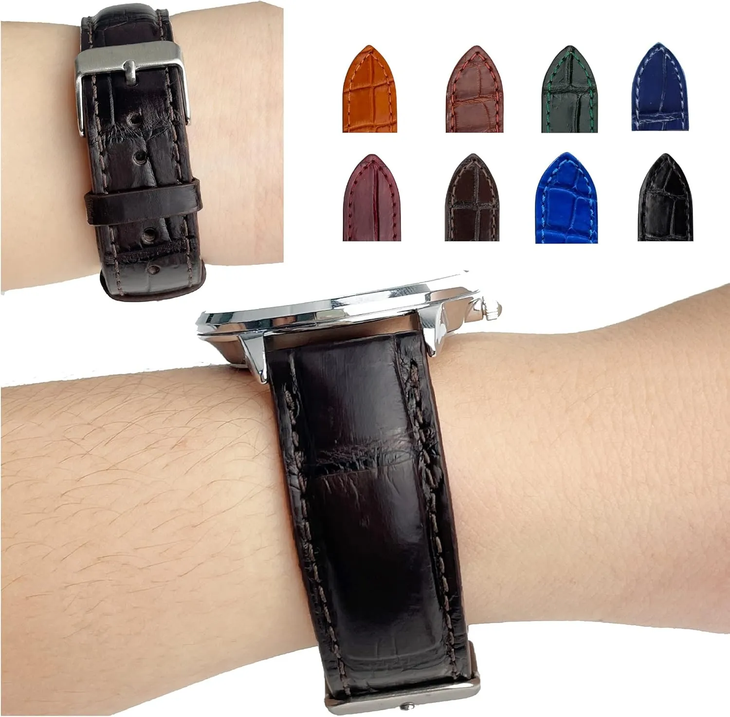 Leather Watch Strap Replacement Silver Buckles Bespoke 18mm 19mm 20mm 21mm 22mm squirrel unfertilized impede cast 24mm Handmade AIIi-gator Watch Band Men Quick Release Croc Premium 