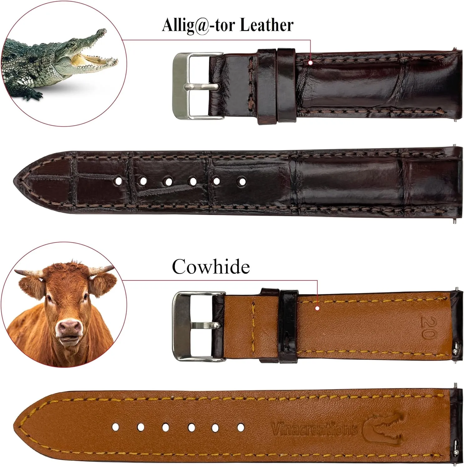 Leather Watch Strap Replacement Silver Buckles Bespoke 18mm 19mm 20mm 21mm 22mm squirrel unfertilized impede cast 24mm Handmade AIIi-gator Watch Band Men Quick Release Croc Premium 