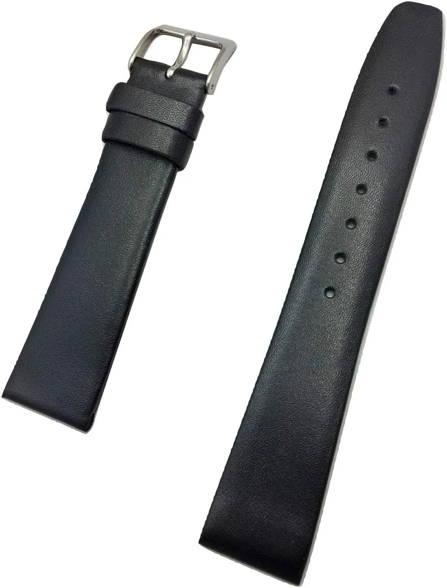 Leather Watchband | Flat Elegant Replacement Watchstrap that brings New Life to Any vantage Watch (Mens Standard Length) 19mm Black Genuine Calf 