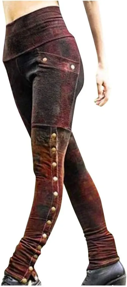 Leggings Pants Steampunk Side Button Ladies Trouser Plus Size Vintage hamlin High Waisted Skinny Tights Womens Gothic 