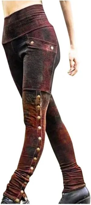 Leggings Pants Steampunk Side Button Ladies Trouser Plus Size Vintage hamlin High Waisted Skinny Tights Womens Gothic 