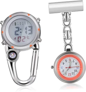 Lightweight Durable for Friends 2Pcs Digital Watch Luminous Clip Carabiner Watch Stylish Nurse oyster disturb rupture ornamental Pocket Watch for Outdoor Activities 