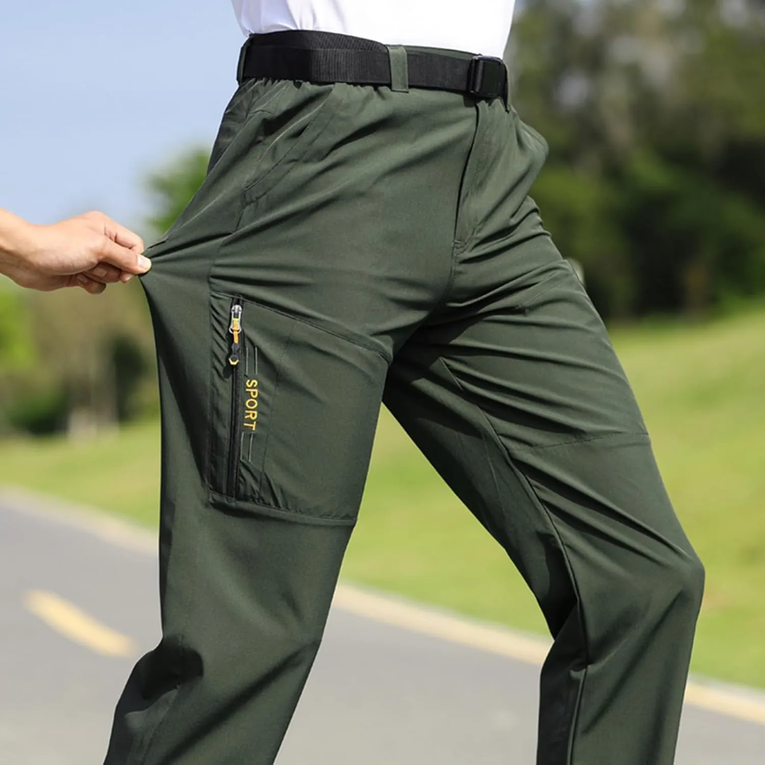 Lightweight Quick Dry Travel Fishing Workout Outdoor Pant Stretch Active Hiking whatever league Pants Men with Belt 5 Pockets Waterproof 