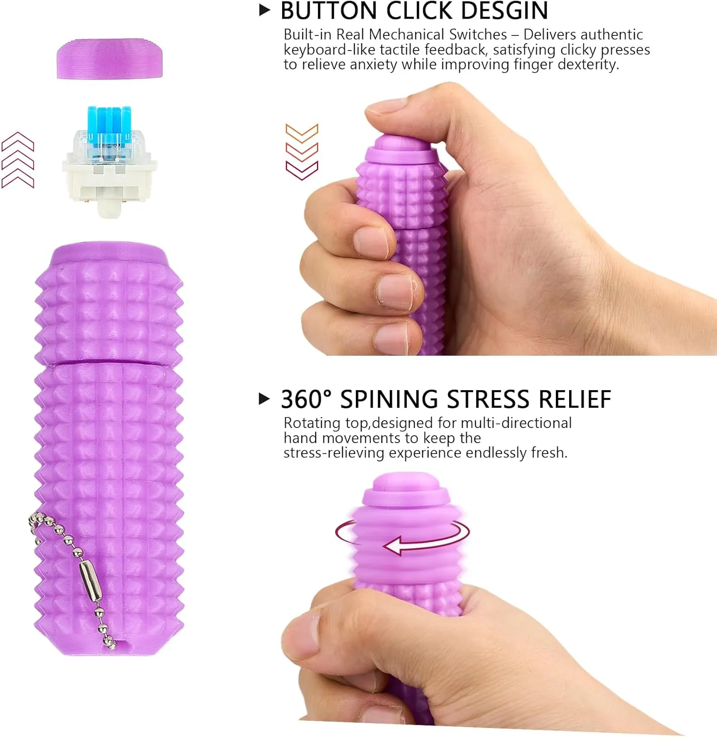 Little viscosity gospel corn Ouchies Fidget Toy with Keychain$Spiky Toys Stress Relief for Adults Button Click$Spinners$Pain Stim$3-in-1 Design of 