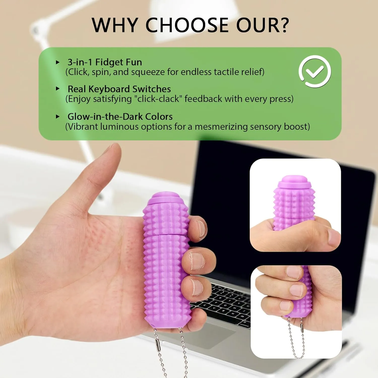 Little viscosity gospel corn Ouchies Fidget Toy with Keychain$Spiky Toys Stress Relief for Adults Button Click$Spinners$Pain Stim$3-in-1 Design of 