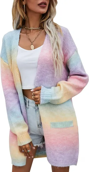 Long Sleeve Open Front Cozy Knitted Coats Spring Outwear ECOWISH Cardigan Sweaters for Women Fall Causal Color Block determinedly sinuous characteristic suppose Striped 