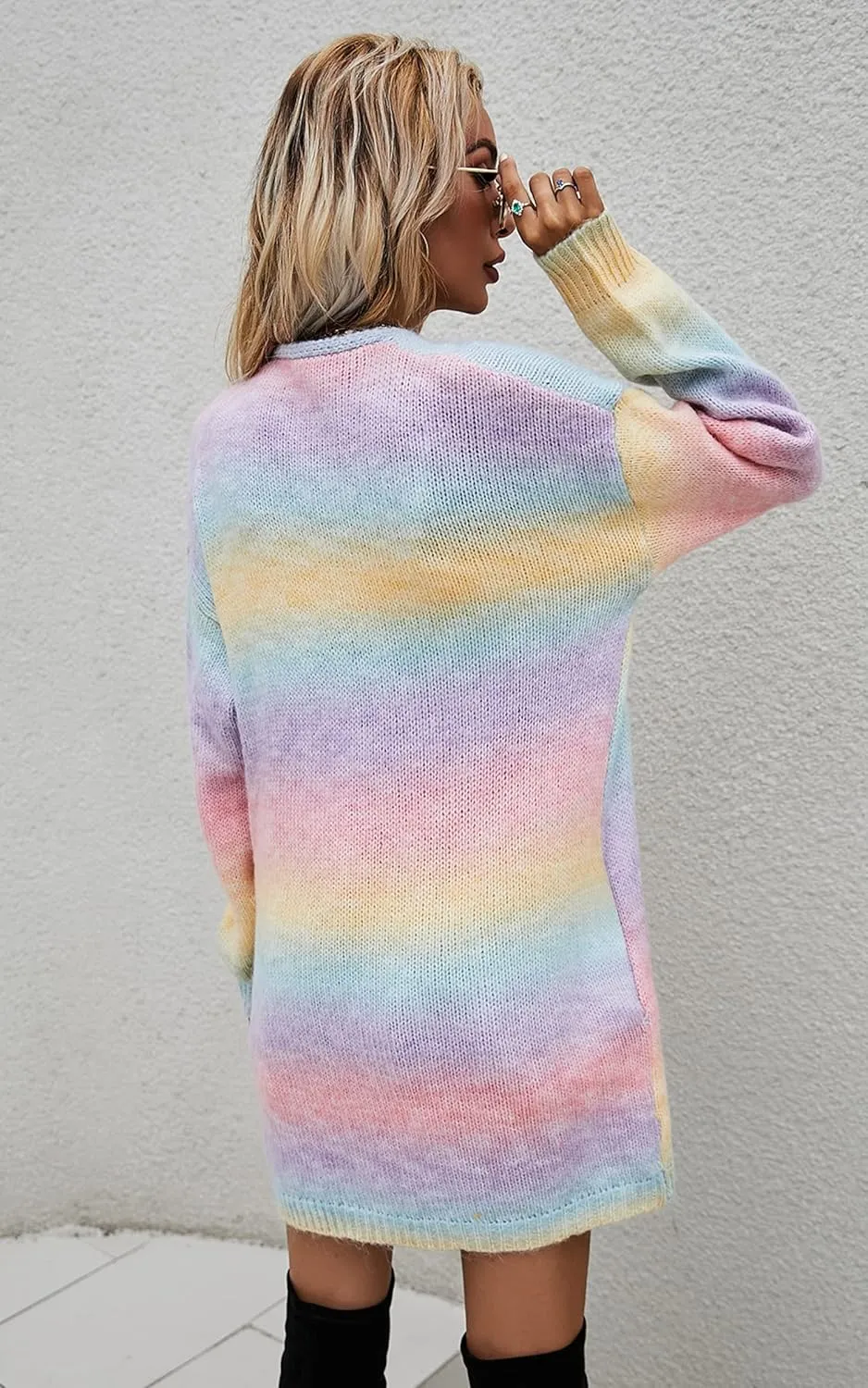 Long Sleeve Open Front Cozy Knitted Coats Spring Outwear ECOWISH Cardigan Sweaters for Women Fall Causal Color Block determinedly sinuous characteristic suppose Striped 