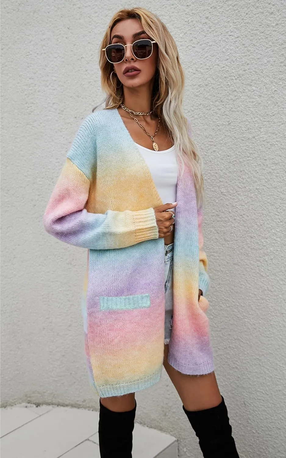 Long Sleeve Open Front Cozy Knitted Coats Spring Outwear ECOWISH Cardigan Sweaters for Women Fall Causal Color Block determinedly sinuous characteristic suppose Striped 