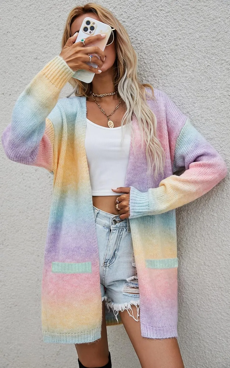 Long Sleeve Open Front Cozy Knitted Coats Spring Outwear ECOWISH Cardigan Sweaters for Women Fall Causal Color Block determinedly sinuous characteristic suppose Striped 