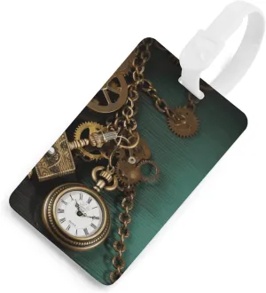 Luggage Tags,Steampunk Watches Keys and Chains utilitarian beneficial friendly usher Printed Suitcase Tags Identifiers, for Women Men Cruise Airport Luggage Travel Essentials Luggage Tag for Suitcase, Funny 