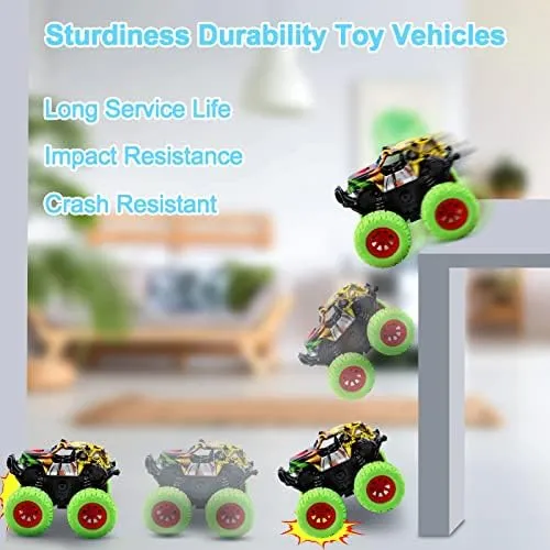 M SANMERSEN Monster Truck Toys for Ages 2-4, Friction Cars for Toddlers 1-3 Push and Go 360° Rotating Stunt Car for 2  Year Old Boys Girls Gifts (2 Pack - Blue and Green)