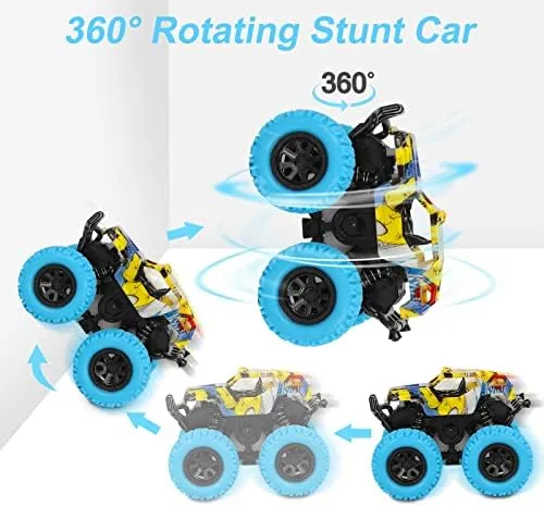 M SANMERSEN Monster Truck Toys for Ages 2-4, Friction Cars for Toddlers 1-3 Push and Go 360° Rotating Stunt Car for 2  Year Old Boys Girls Gifts (2 Pack - Blue and Green)