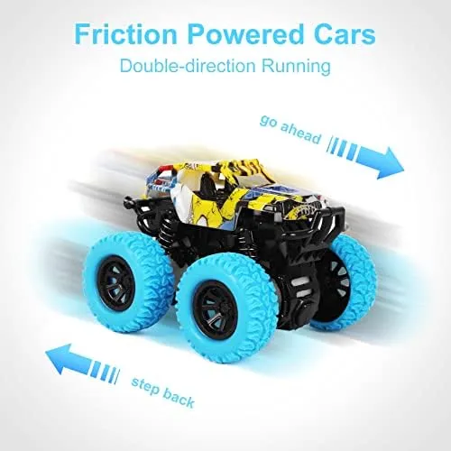 M SANMERSEN Monster Truck Toys for Ages 2-4, Friction Cars for Toddlers 1-3 Push and Go 360° Rotating Stunt Car for 2  Year Old Boys Girls Gifts (2 Pack - Blue and Green)