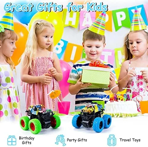 M SANMERSEN Monster Truck Toys for Ages 2-4, Friction Cars for Toddlers 1-3 Push and Go 360° Rotating Stunt Car for 2  Year Old Boys Girls Gifts (2 Pack - Blue and Green)
