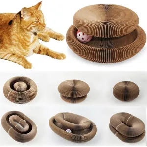 Magic Organ Foldable Cat Scratch Board Toy with Bell Cat Grinding Claw Cat Climbing Frame Round Corrugated Cats Interactive Toys
