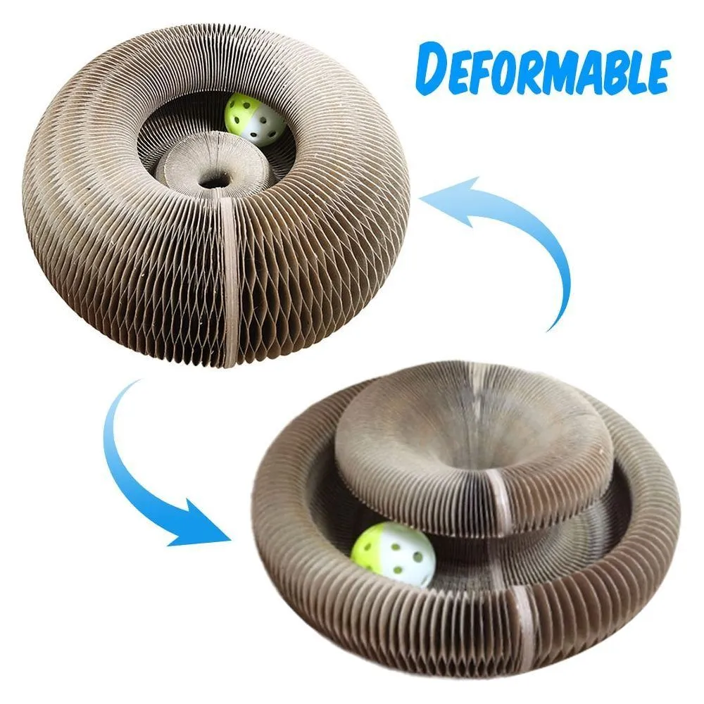 Magic Organ Foldable Cat Scratch Board Toy with Bell Cat Grinding Claw Cat Climbing Frame Round Corrugated Cats Interactive Toys