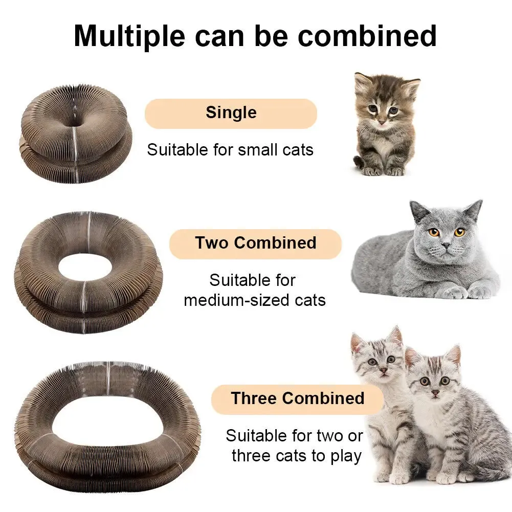 Magic Organ Foldable Cat Scratch Board Toy with Bell Cat Grinding Claw Cat Climbing Frame Round Corrugated Cats Interactive Toys