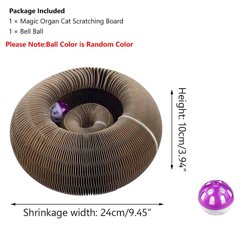 Magic Organ Foldable Cat Scratch Board Toy with Bell Cat Grinding Claw Cat Climbing Frame Round Corrugated Cats Interactive Toys