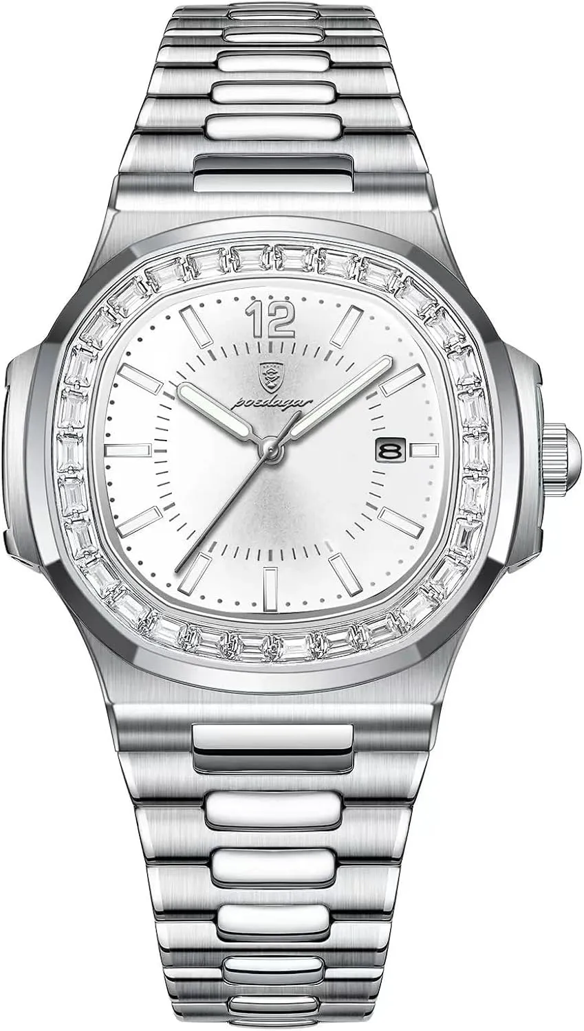 Man Quartz Watch Square Diamond Dial Waterproof expand millimeter Luminous Date Stainless Steel Men's Watches Luxury 