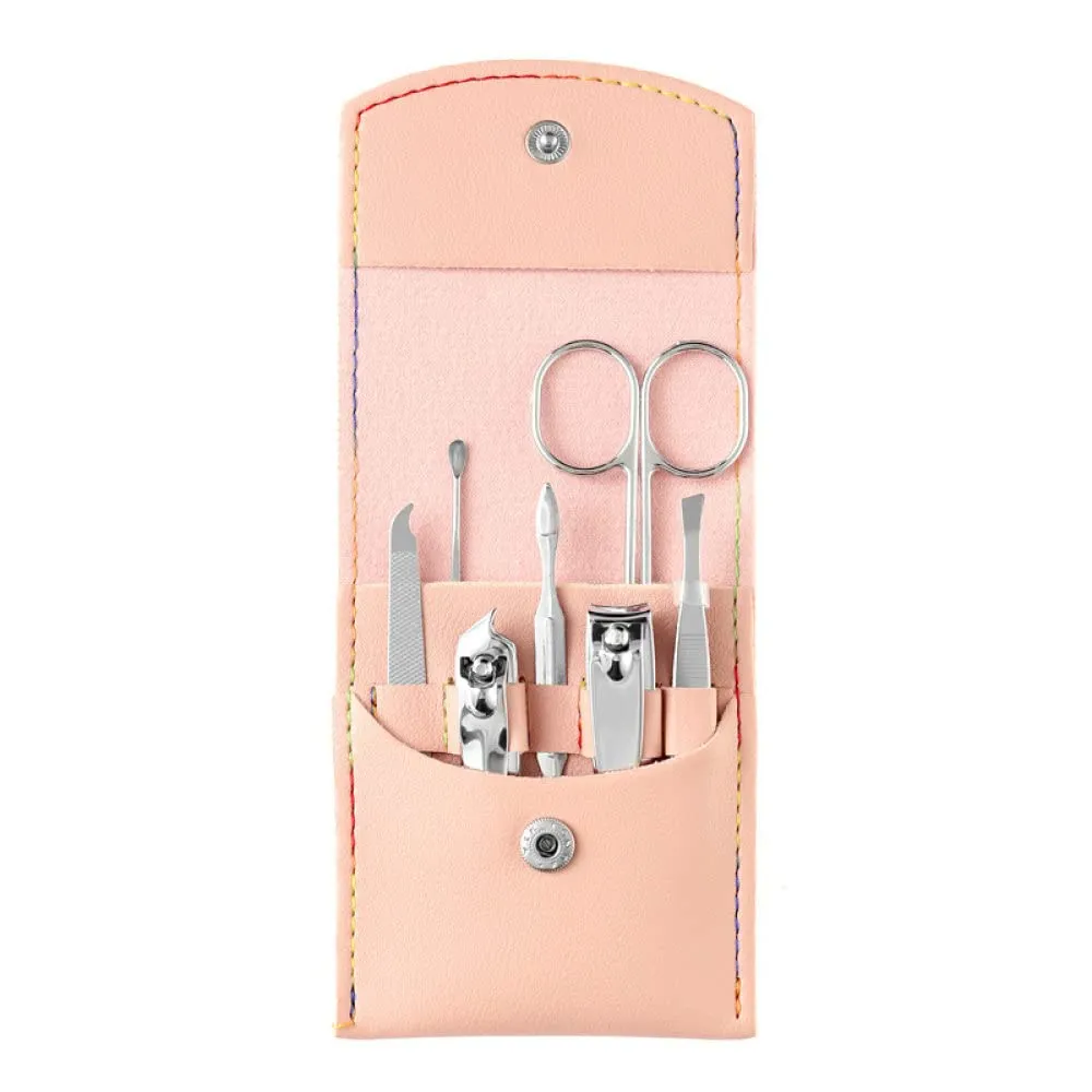 Manicure Beauty Manicure Tool Set coil disclose Nail Clippers Nail Clippers 7-Piece Folding Bag Portable,Pink Nail Clippers Set 