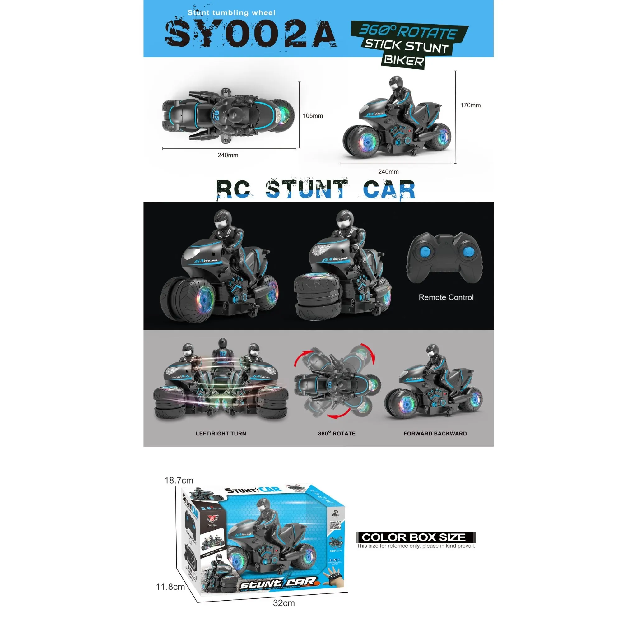 MANUAL AND GRAVITY SENSING STUNT MOTORCYCLE WHEELS