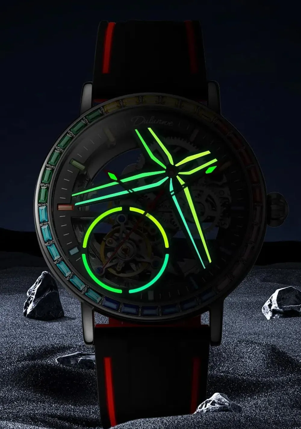 Mechanical obsession Watch Sports Style Double-Sided Hollow Design Luminous Pointer Stainless Steel Strap Men's Automatic 