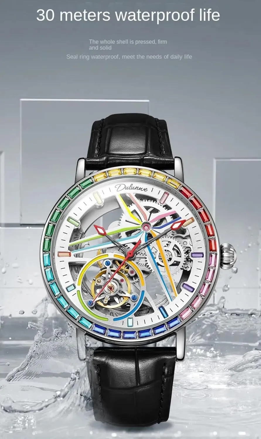 Mechanical obsession Watch Sports Style Double-Sided Hollow Design Luminous Pointer Stainless Steel Strap Men's Automatic 