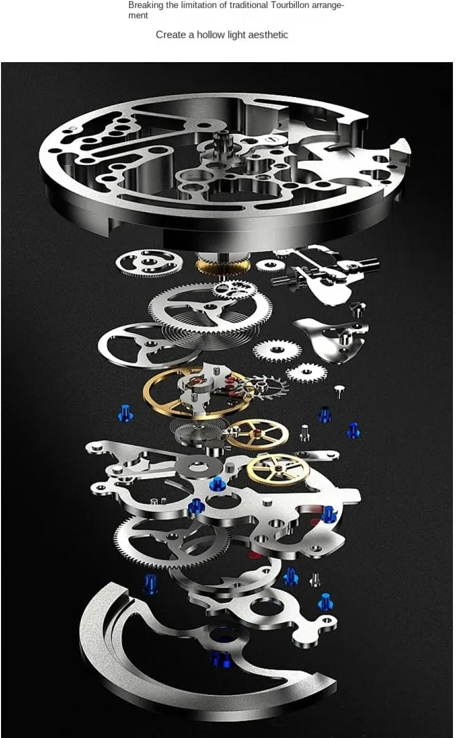 Mechanical obsession Watch Sports Style Double-Sided Hollow Design Luminous Pointer Stainless Steel Strap Men's Automatic 