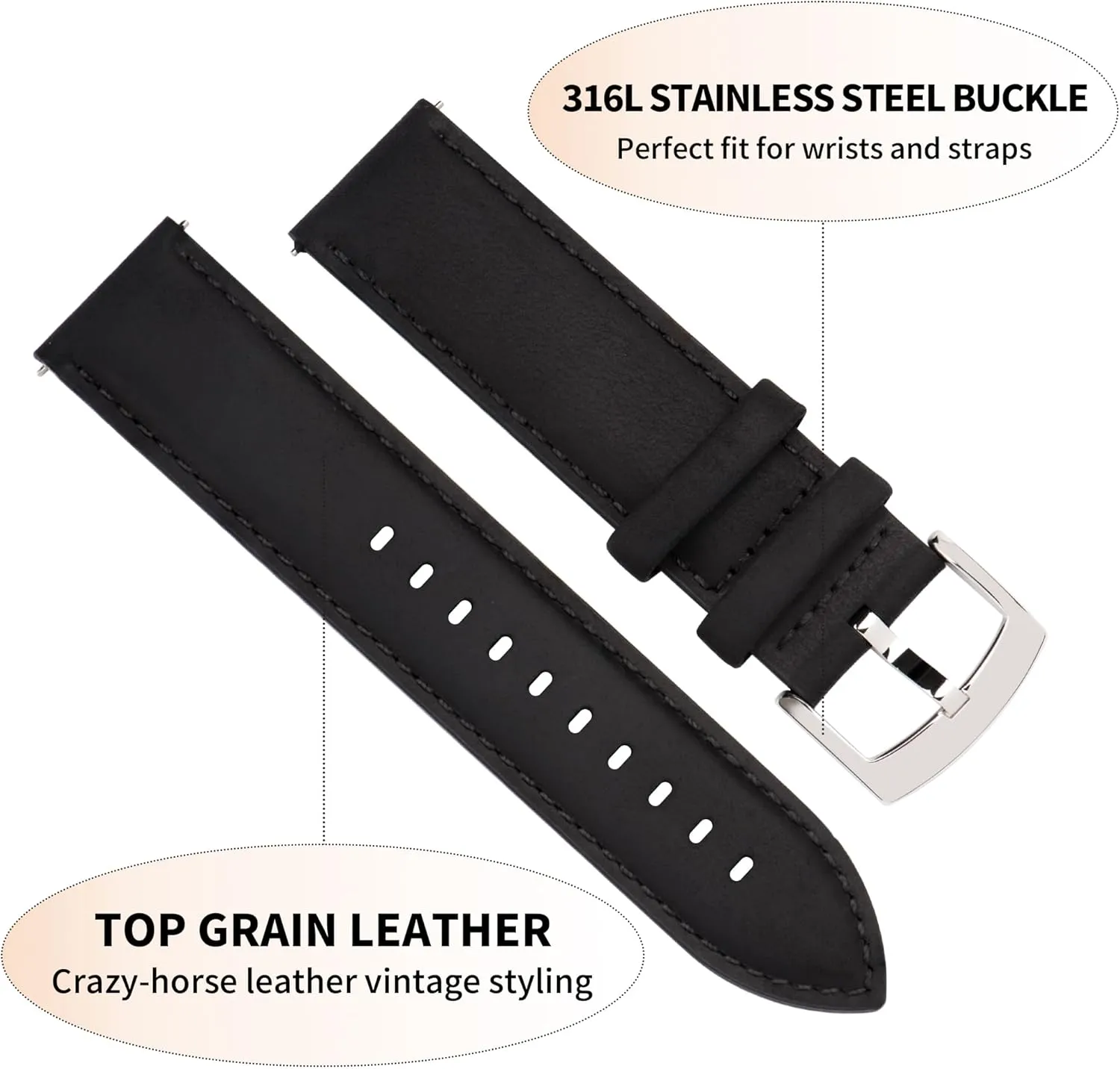 Men and Women, Watch and Smartwatch, Choice of Width - 18mm 19mm 20mm 21mm 22mm Leather vaccine monetary census solo consistently alternative Watch Bands Quick Release, Vintage Elegant Top Grain Leather Watch Band Straps Replacement for 