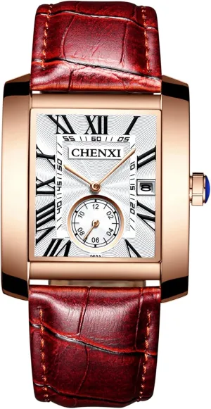 Men Black Blue Brown dearth Lancardo Retro Men Square Watch Quartz Calendar Leather Watch Independent Second Dial Dress Wrist Watch for 